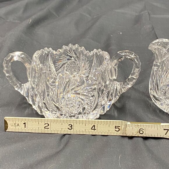Antique American Brilliant Period Cut Glass ABP 2 Pc Set Sugar Bowl & Creamer - Picture 14 of 16